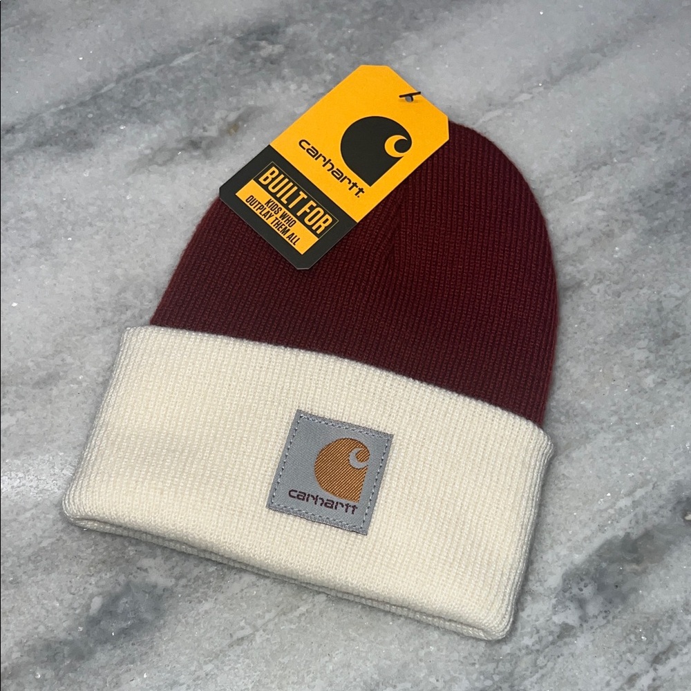Carhartt Santa Hat Burgundy and Cream Knit Beanie, Toddler, Multiple Available!